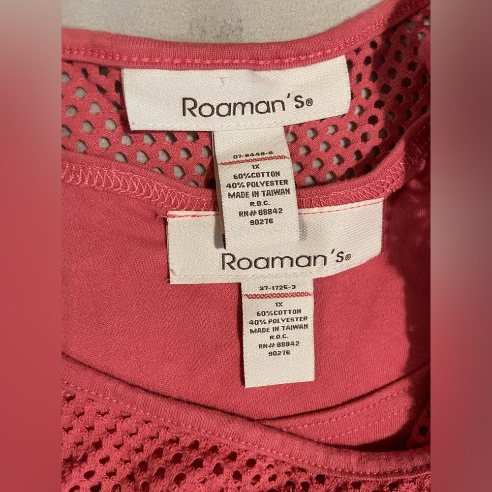 Roaman's Pink Tank Top & See Through Mesh Netted Cover Shirt Women's Size 1X - Picture 5 of 8